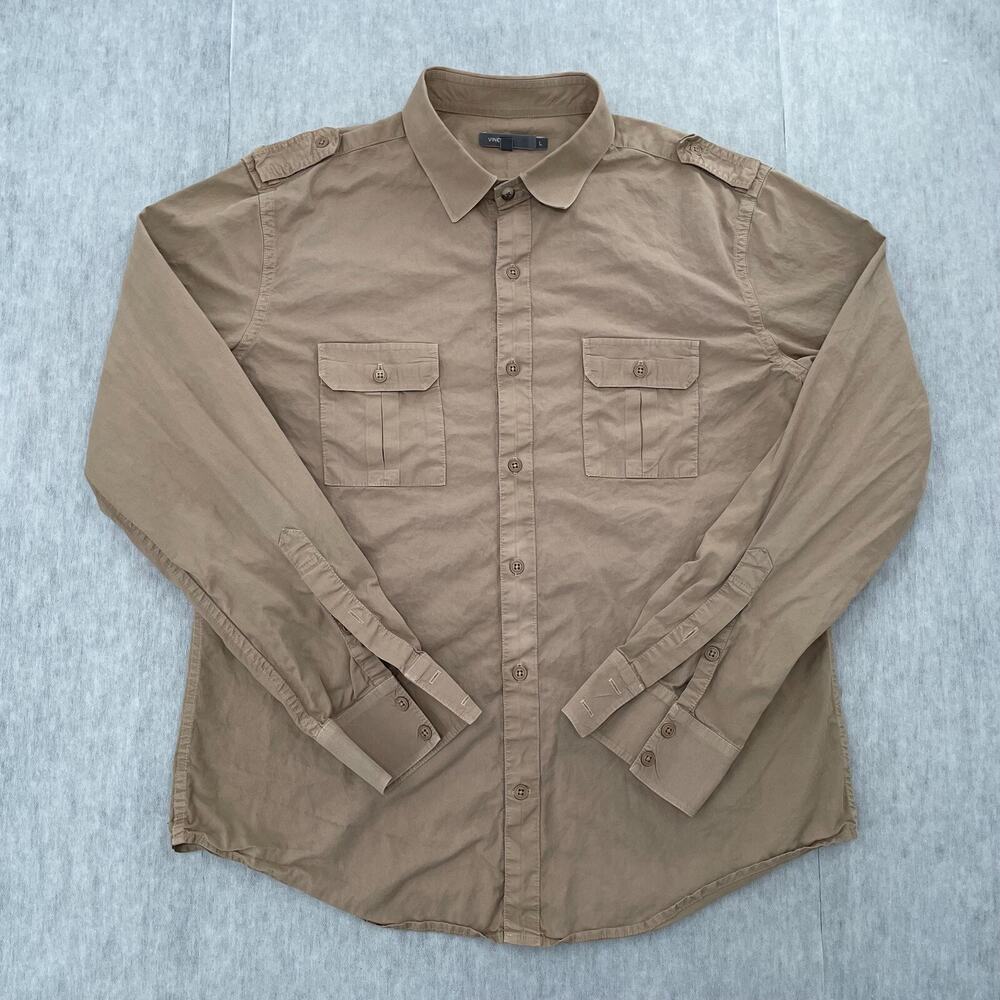 Vince Shirt Adult Large Brown Button Up Long Sleeve Cotton Made In USA Mens L